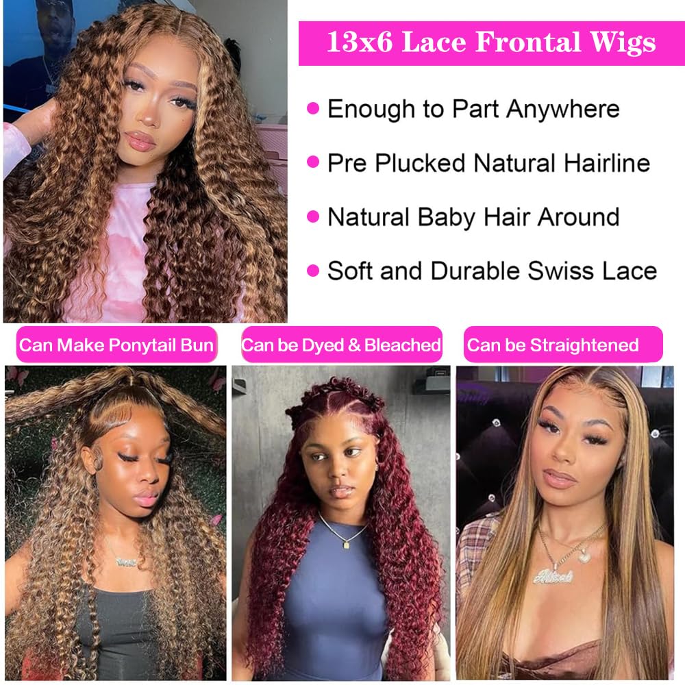Abbildung 30-Inch Honey Blonde Deep Wave Lace Front Wig on model