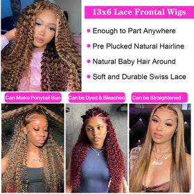 Abbildung 30-Inch Honey Blonde Deep Wave Lace Front Wig on model
