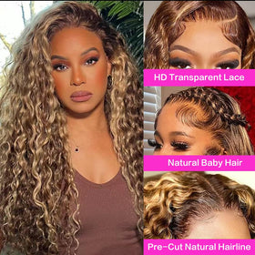 Abbildung 30-Inch Honey Blonde Deep Wave Lace Front Wig side view