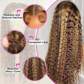 Abbildung 30-Inch Honey Blonde Deep Wave Lace Front Wig styling options