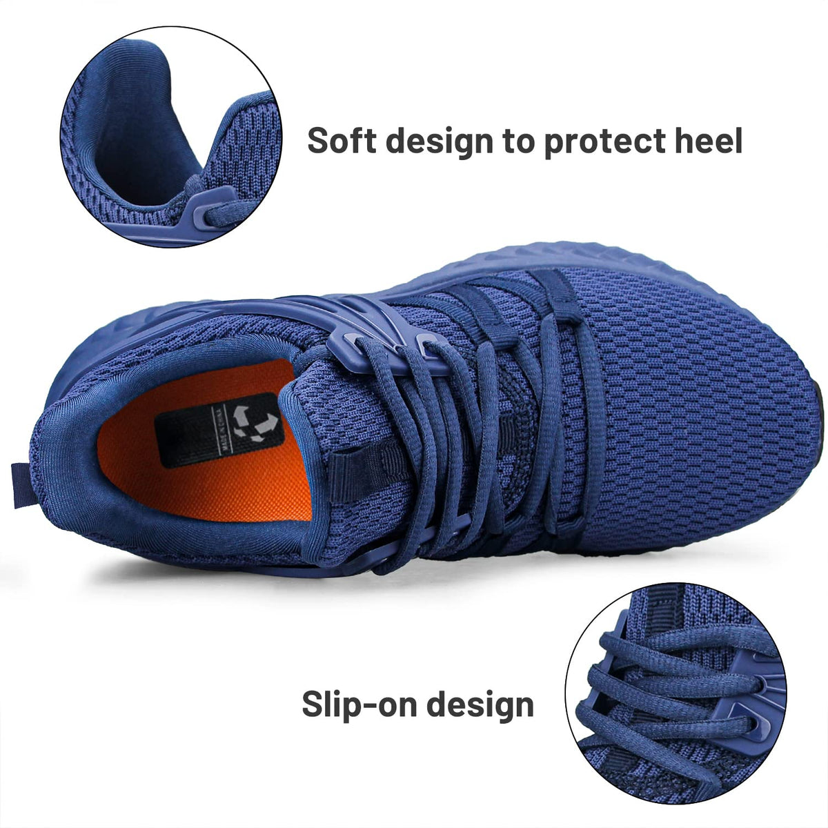Abboos Women's Athletic Walking Shoes dark blue back view