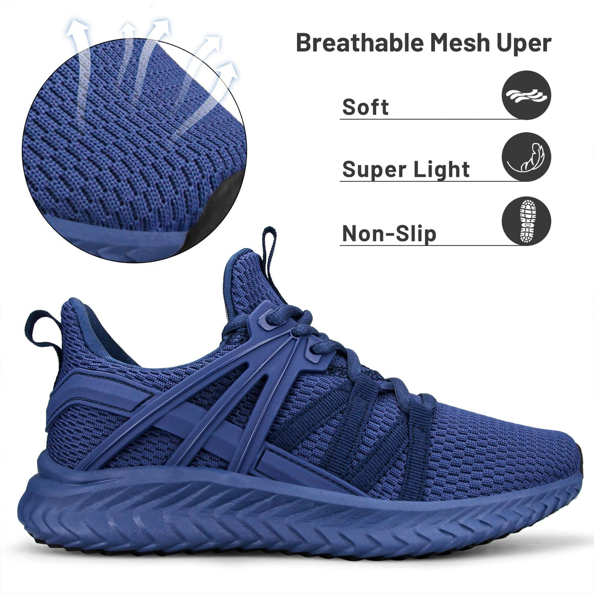 Abboos Women's Athletic Walking Shoes dark blue side view