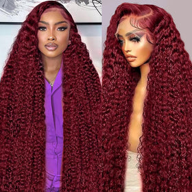 Abhayy 99j Burgundy 13x6 Deep Wave Lace Front Wig front view