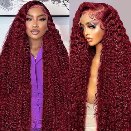 Abhayy 99j Burgundy 13x6 Deep Wave Lace Front Wig front view