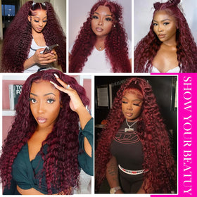 Abhayy 99j Burgundy Lace Front Wig close-up of lace front