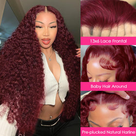 Abhayy 99j Burgundy Lace Front Wig showing deep wave texture