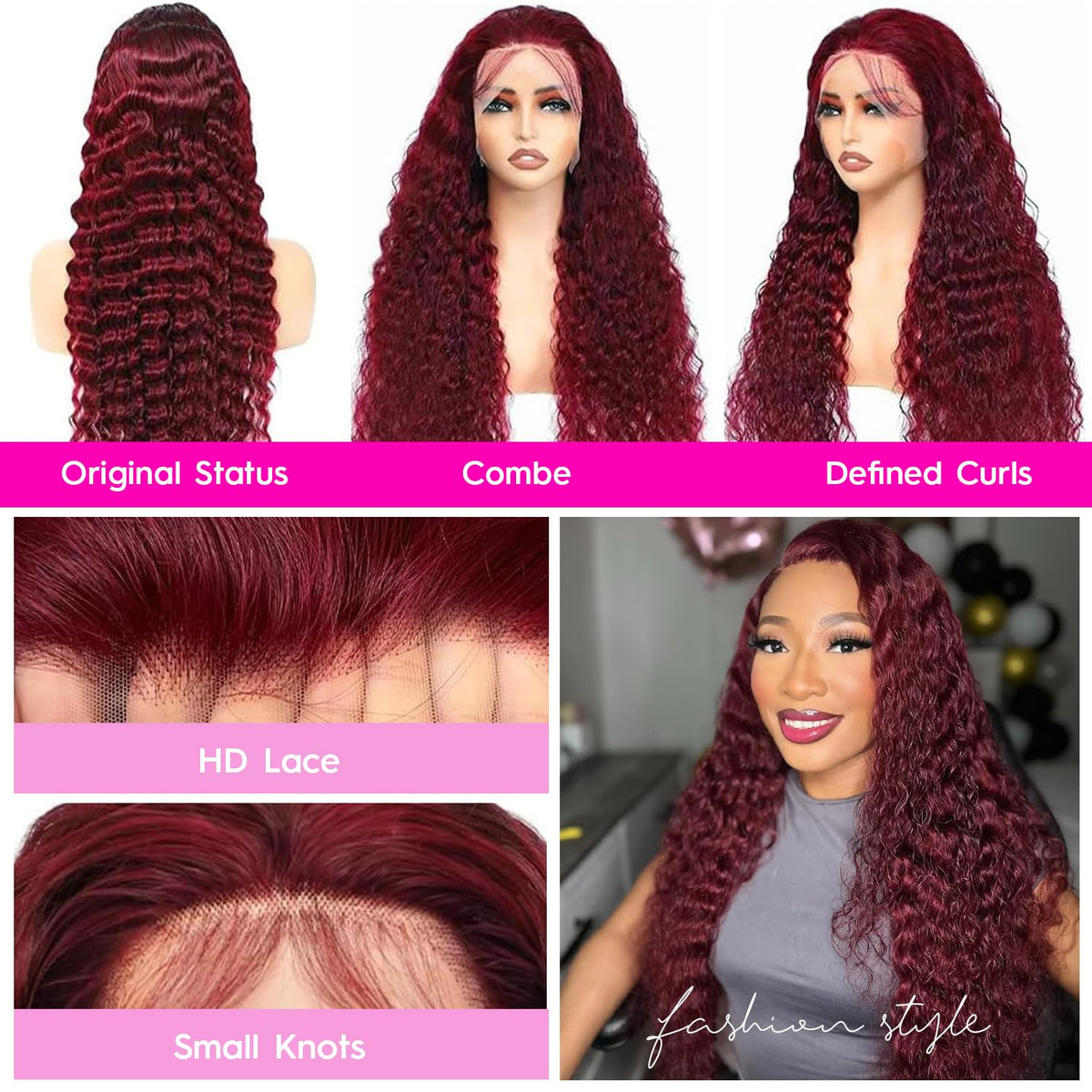 Abhayy 99j Burgundy Lace Front Wig side view with adjustable strap
