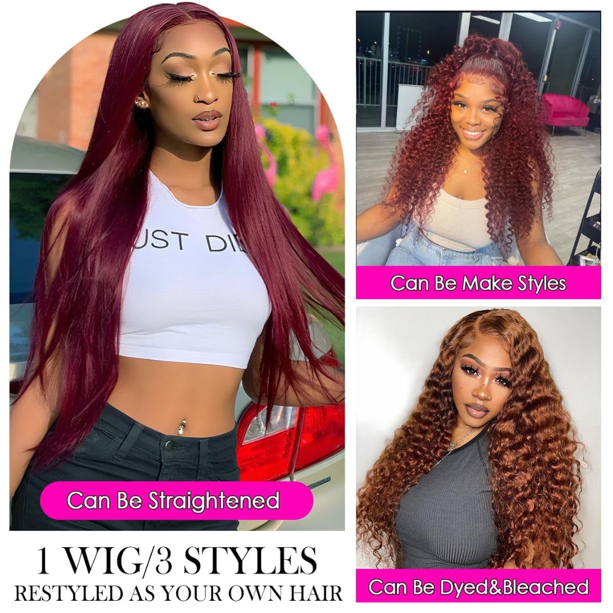 Abhayy 99j Burgundy Lace Front Wig styled in a high ponytail