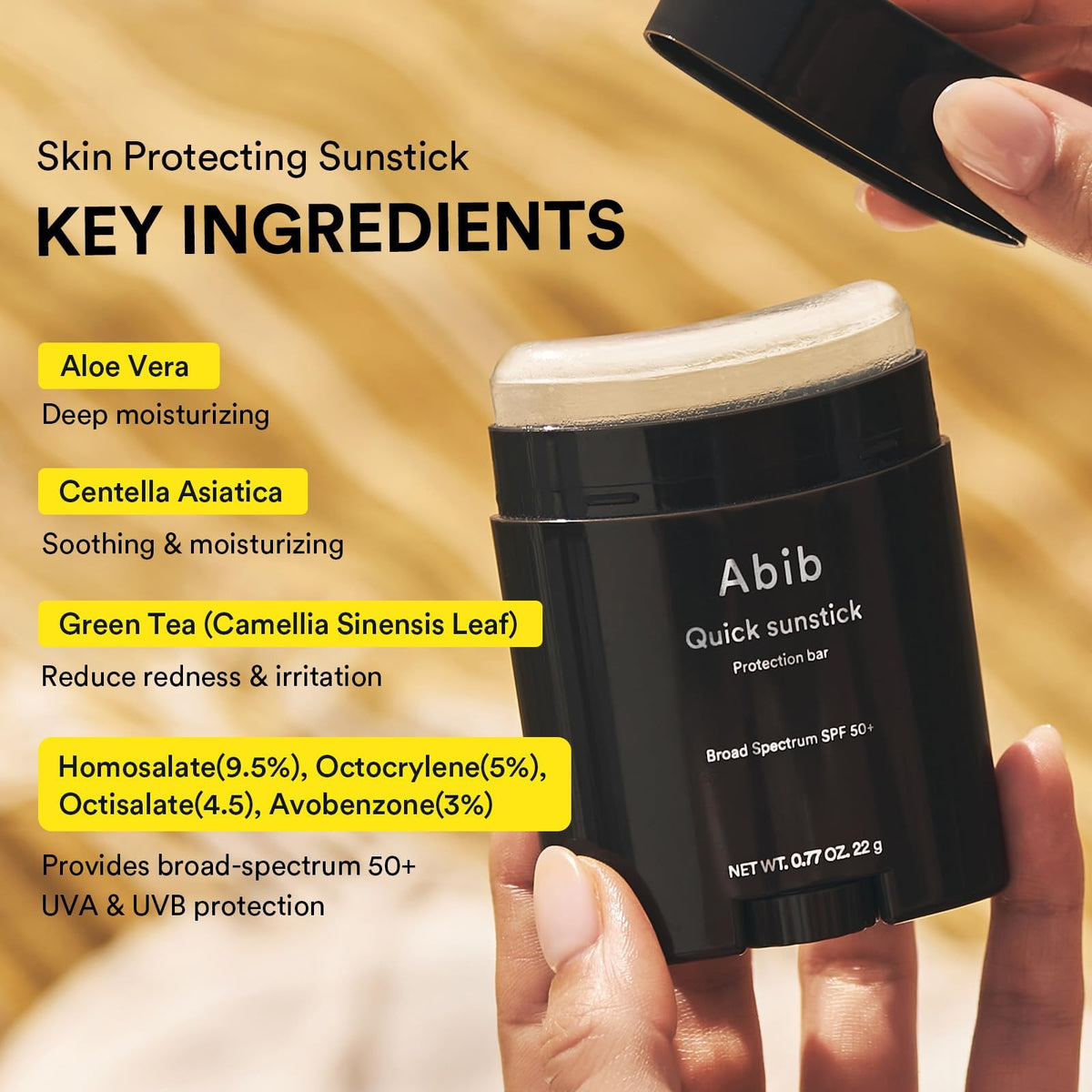 Abib Quick Sunstick SPF50+ back view showing ingredients