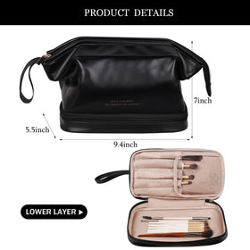 Abiudeng Large Makeup Bag showing top carry handle and zippers