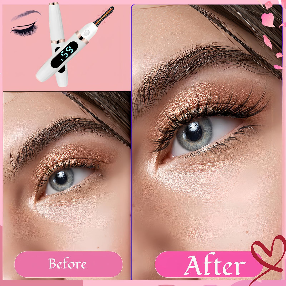 Acavado heated eyelash curler in use on eyelashes