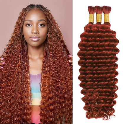 Acbhoa 100% Human Boho Braiding Hair 20inch deep wave #350 Copper front view