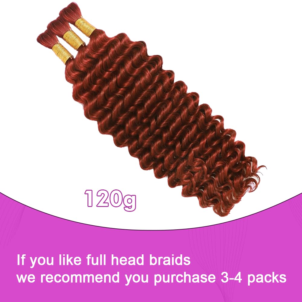 Acbhoa 100% Human Boho Braiding Hair 20inch deep wave #350 Copper packaging