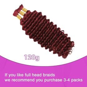 Acbhoa 100% Human Boho Braiding Hair Deep Wave Burgundy Red bundle close-up