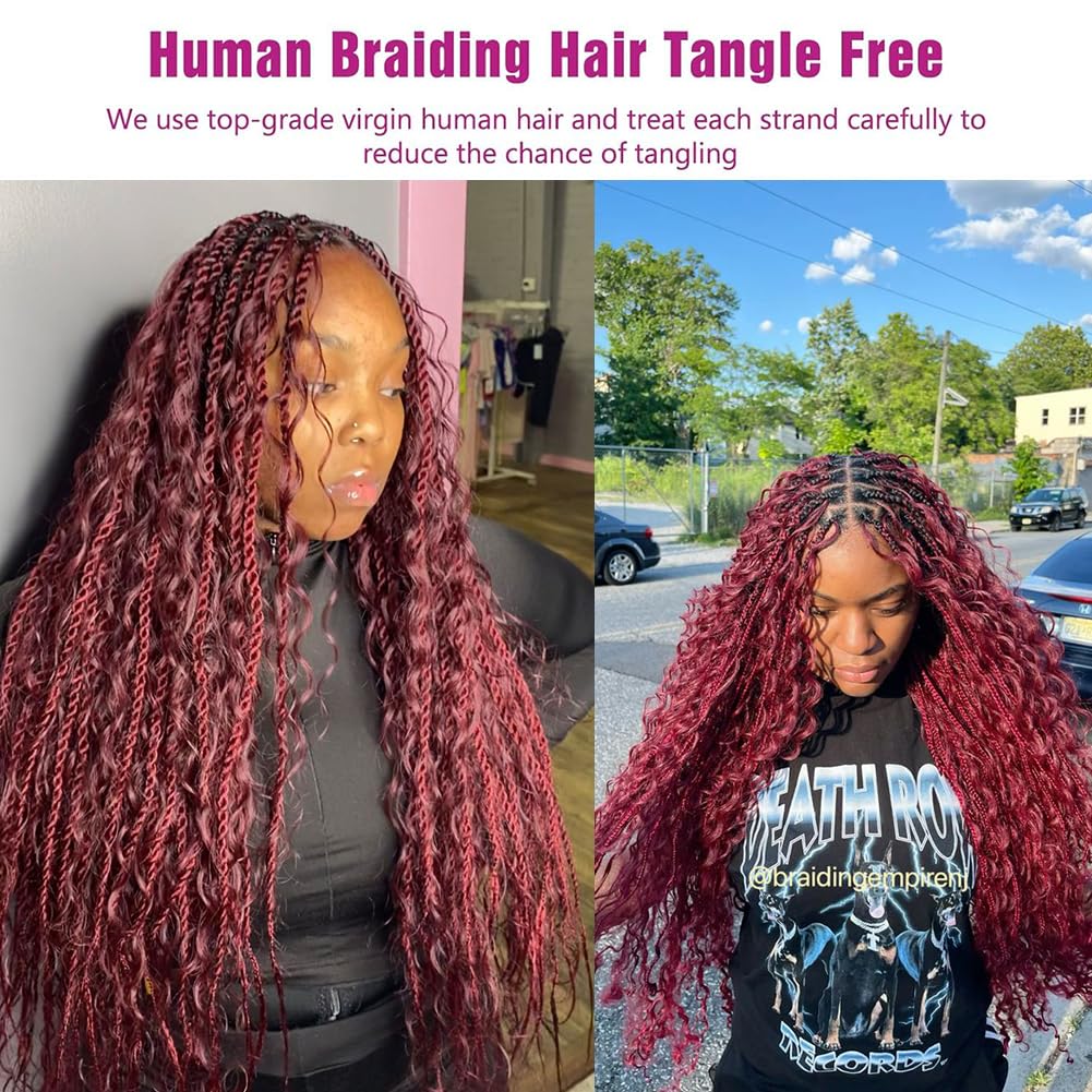 Acbhoa 100% Human Boho Braiding Hair Deep Wave Burgundy Red packaging