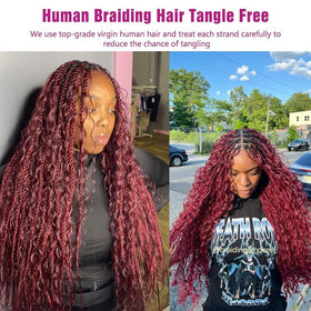 Acbhoa 100% Human Boho Braiding Hair Deep Wave Burgundy Red packaging