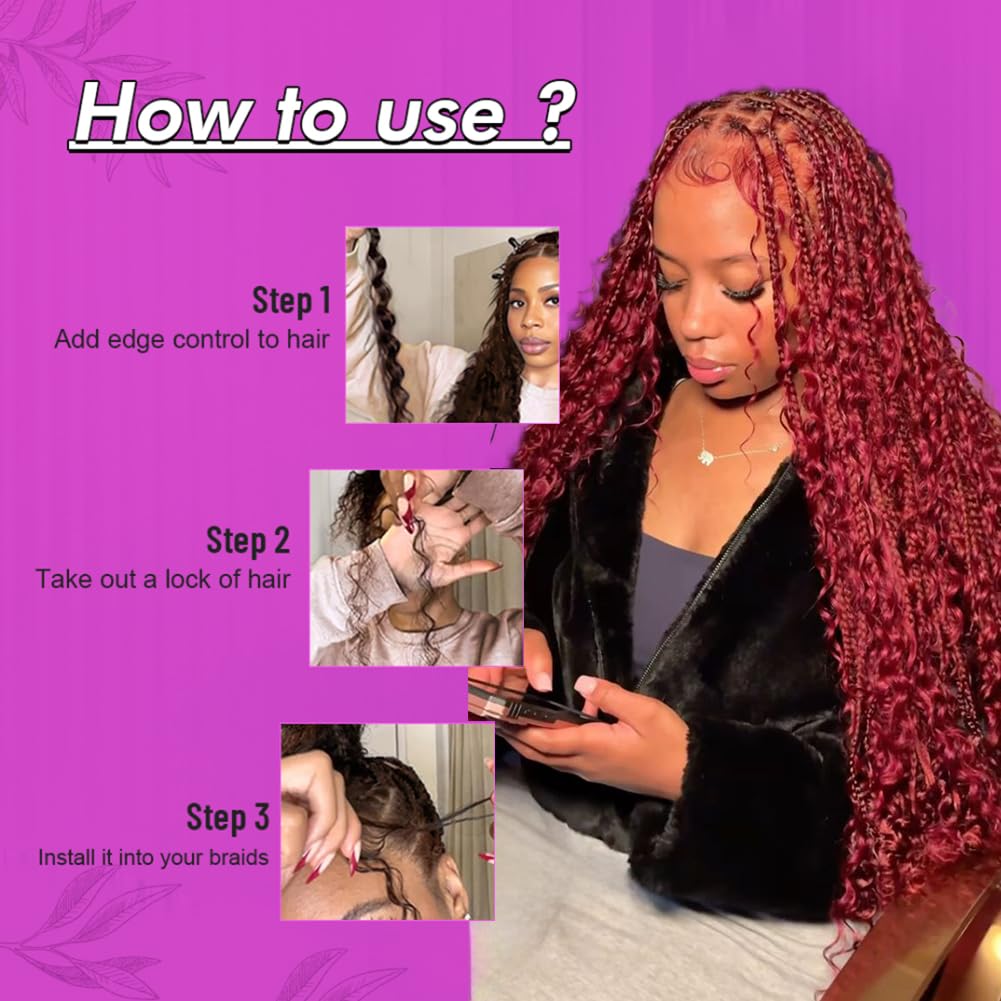 Acbhoa 100% Human Boho Braiding Hair Deep Wave Burgundy Red texture detail