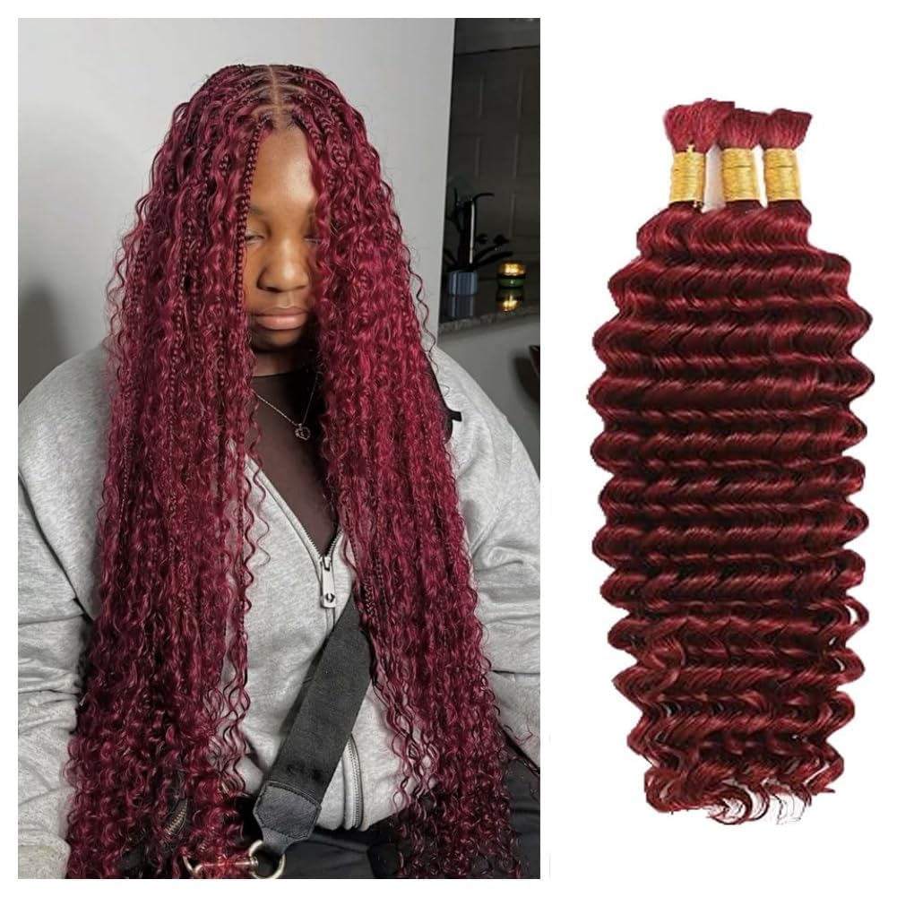 Acbhoa 18-inch burgundy red deep wave boho braiding hair front view