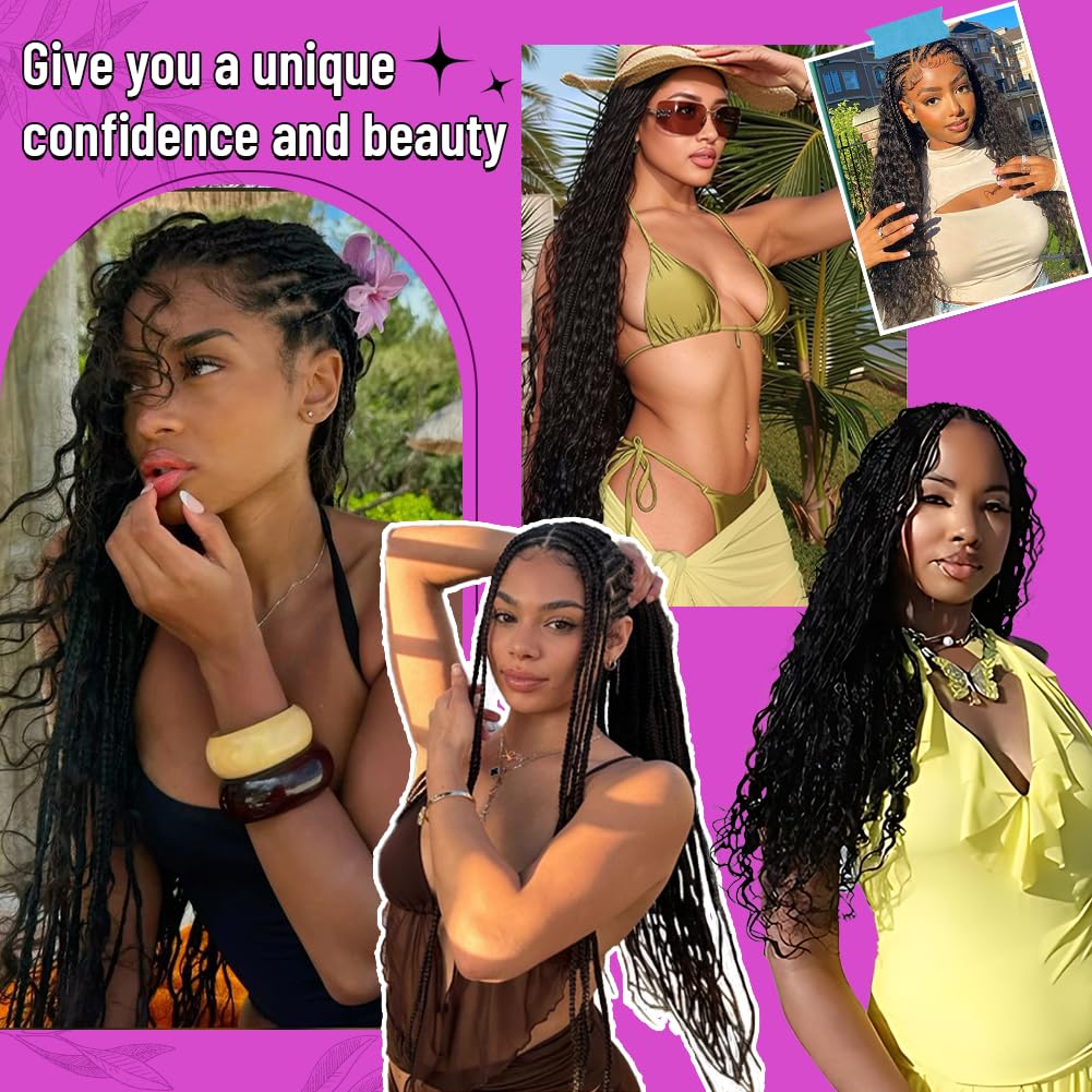 Acbhoa Boho Braiding Hair Deep Wave 18 Inch styled in braids
