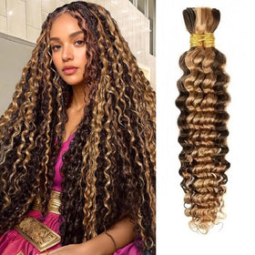 Acbhoa Boho Braiding Hair Deep Wave 18inch #4/27 Highlight front view