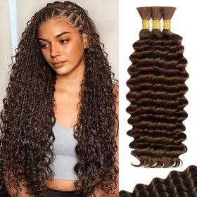 Acbhoa Boho Braiding Hair Deep Wave 22inch #4 Natural Brown front view
