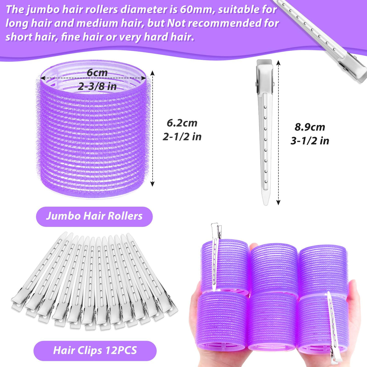 Acejoz hair curlers with stainless steel duckbill clips