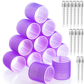 Acejoz Jumbo Hair Curlers Set including 12 purple rollers and clips