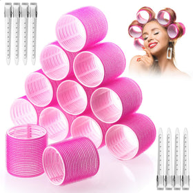Acejoz Jumbo Hair Rollers Set 12Pcs in Rose Red