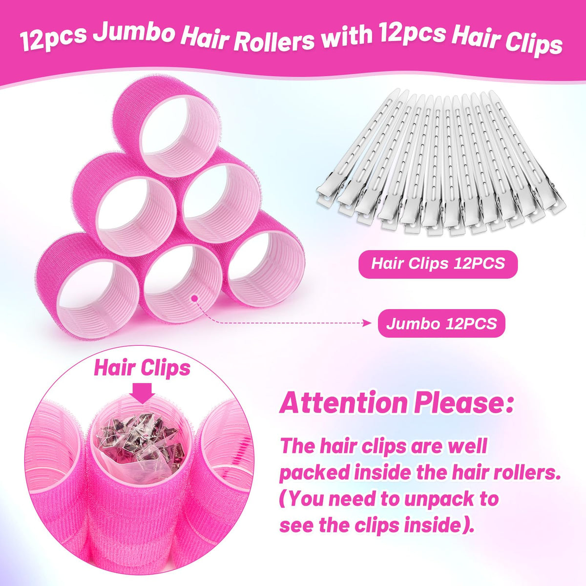 Acejoz Jumbo Hair Rollers with duckbill clips