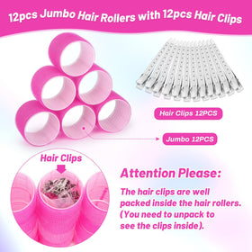 Acejoz Jumbo Hair Rollers with duckbill clips