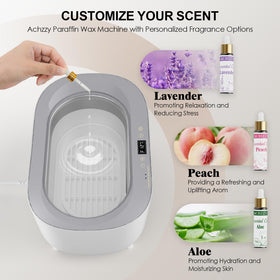Achzzy Paraffin Wax Machine showing three essential oils included