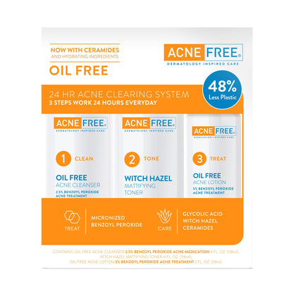 AcneFree 3 Step Acne Kit front view with cleanser, toner, and lotion