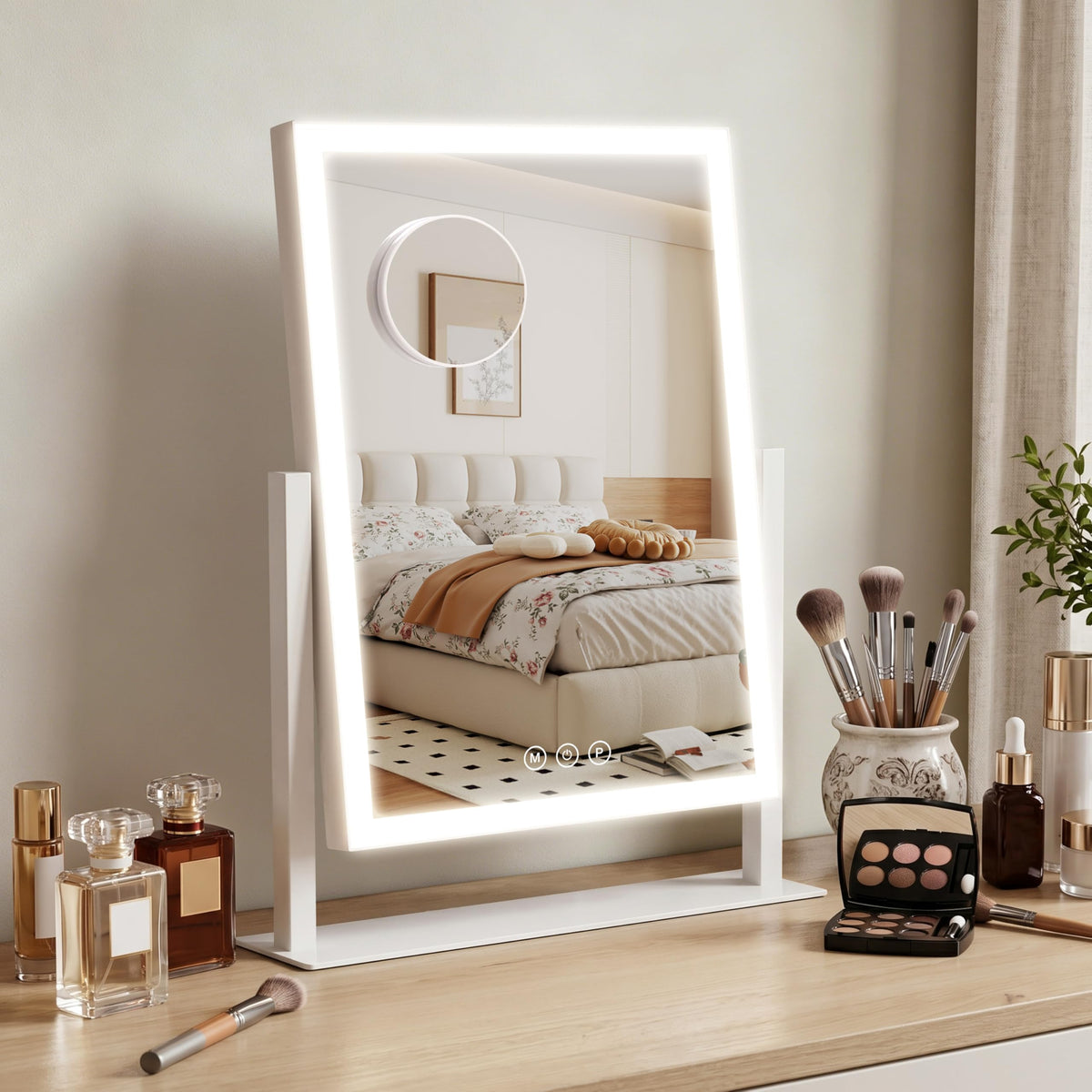 Acoolda lighted makeup mirror in a beauty setup