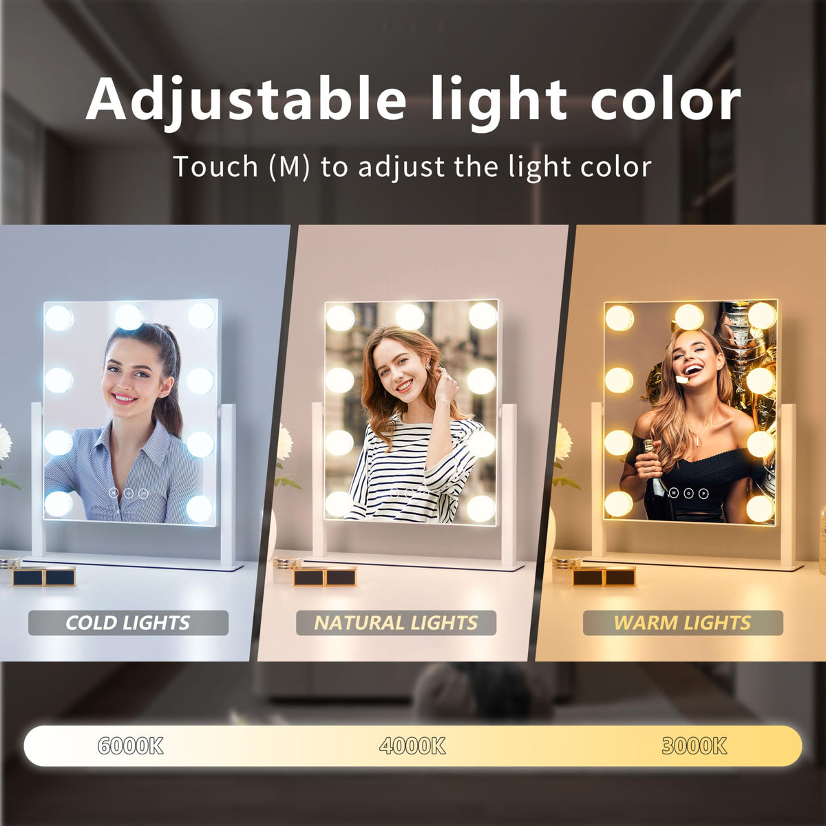 Acoolda Vanity Mirror side view with detachable 10X magnifying mirror
