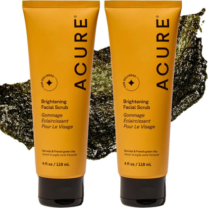 Acure Brightening Facial Scrub front view with packaging