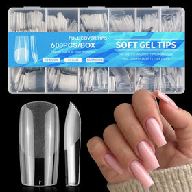 AddFavor 600pcs medium square nail tips clear front view