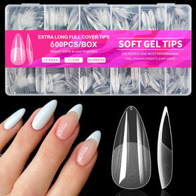 AddFavor Almond Nail Tips 600pcs medium clear soft gel front view