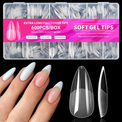 AddFavor Almond Nail Tips 600pcs medium clear soft gel front view