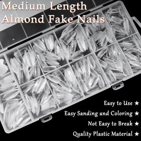 AddFavor almond nail tips in various sizes arranged neatly