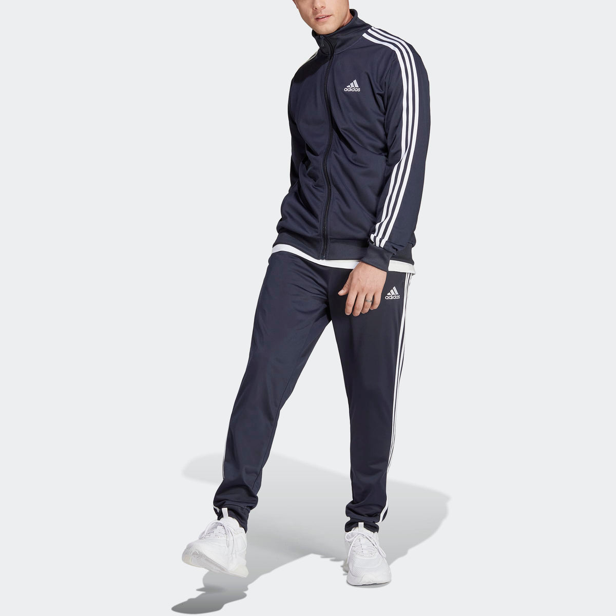 adidas Men's 3-Stripes Tricot Track Suit close-up of collar and zip