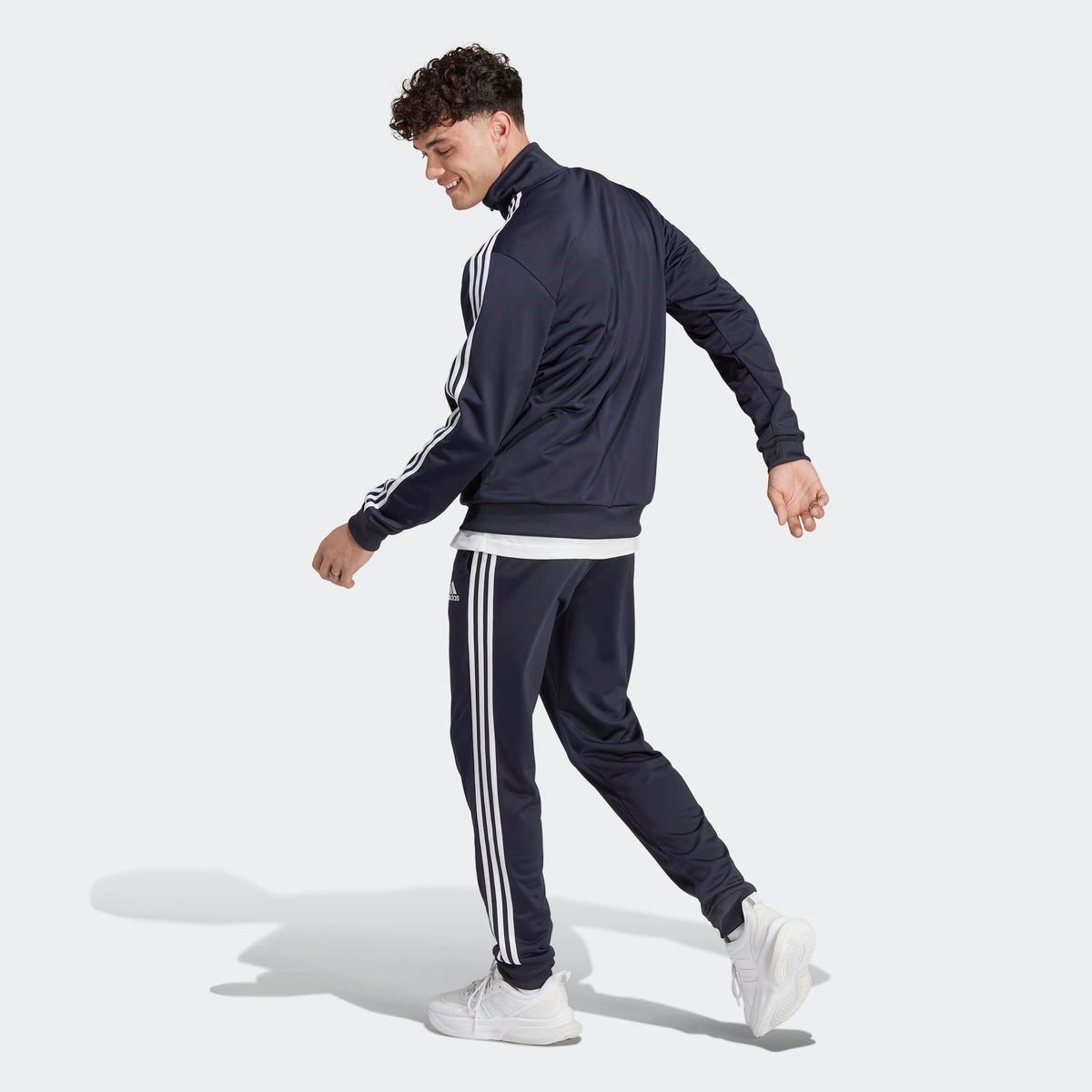 adidas Men's 3-Stripes Tricot Track Suit laid flat for detail