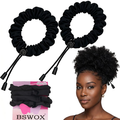Adjustable satin hair tie scrunchies in black front view