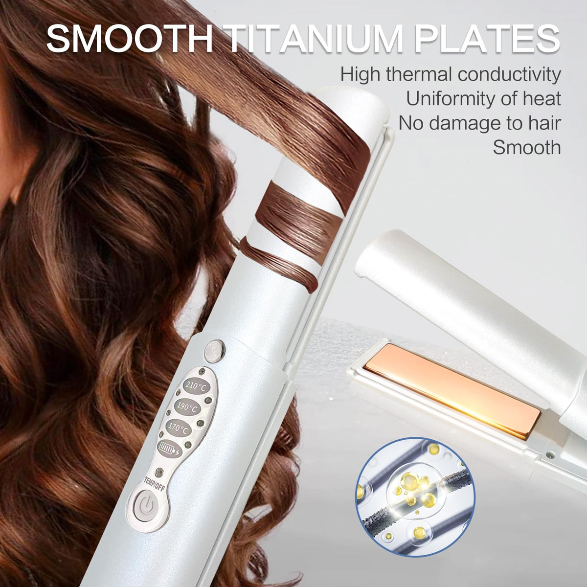 ADOBIRD Cordless Hair Straighteners showing USB-TypeC charging cable