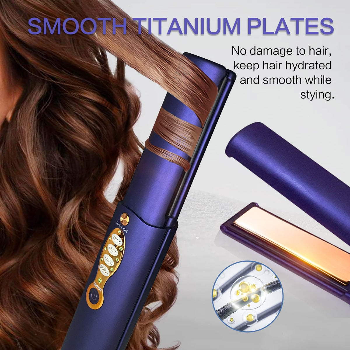 ADOBIRD Cordless Hair Straighteners side view showing temperature settings