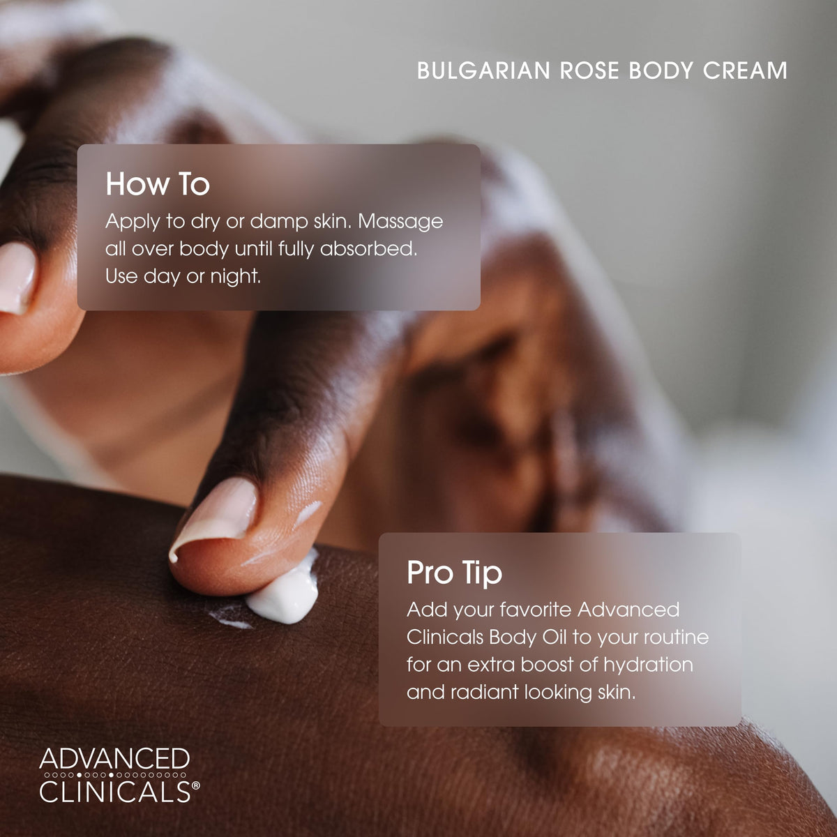 Advanced Clinicals Bulgarian Rose Lotion application on skin