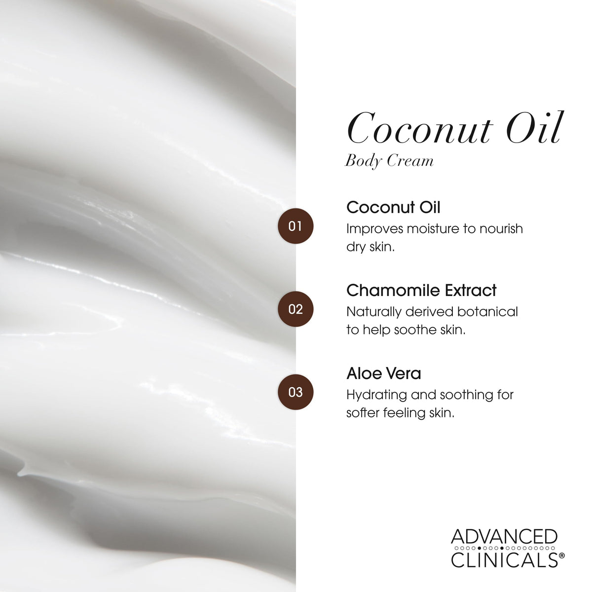 Advanced Clinicals Coconut Oil Body Cream on a bathroom counter