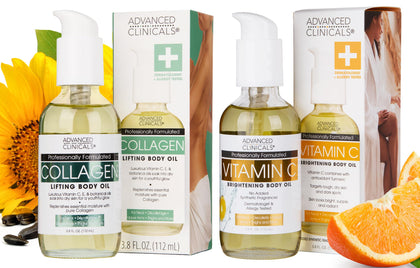 Advanced Clinicals Collagen Body Oil and Vitamin C set front view