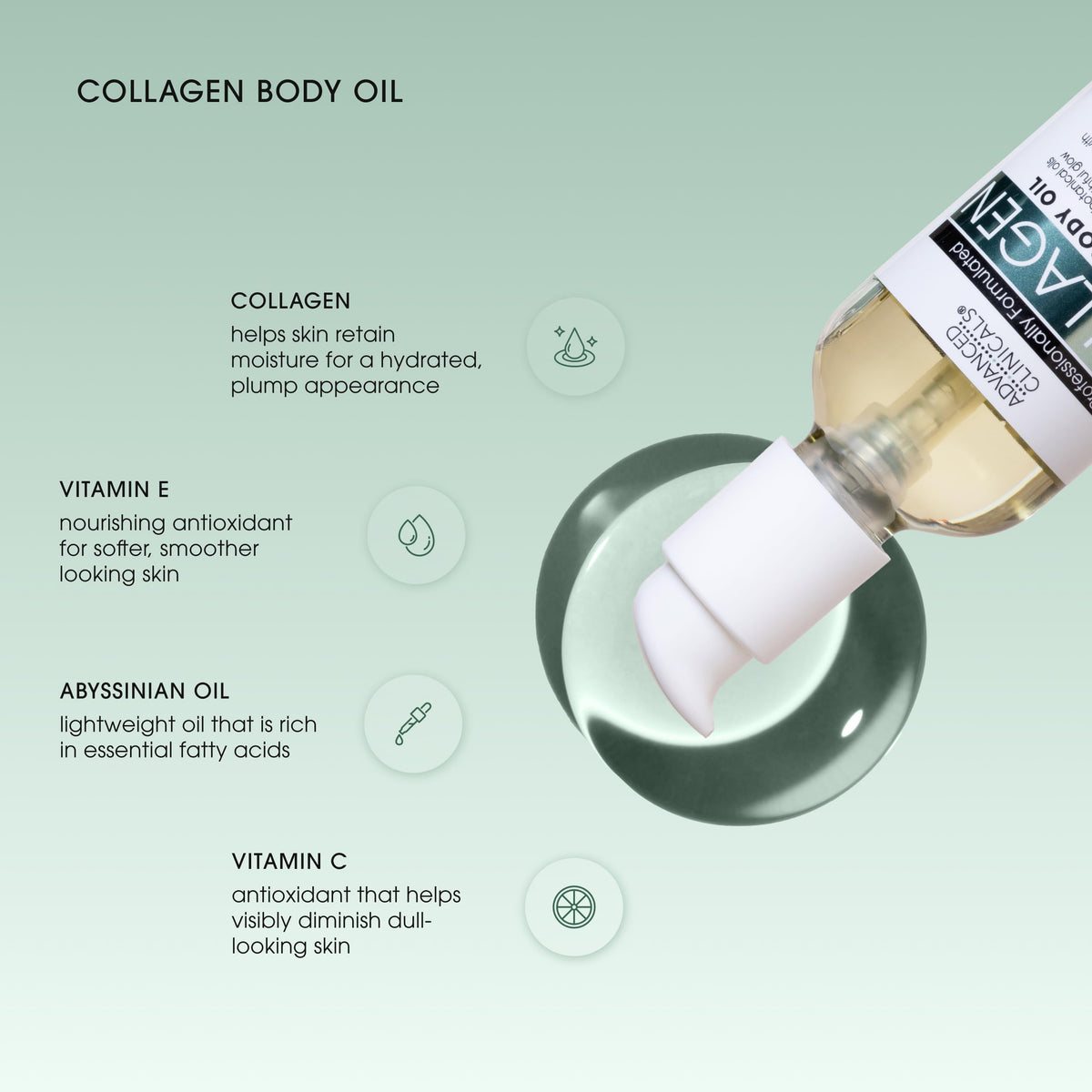 Advanced Clinicals Collagen Body Oil bottle side view