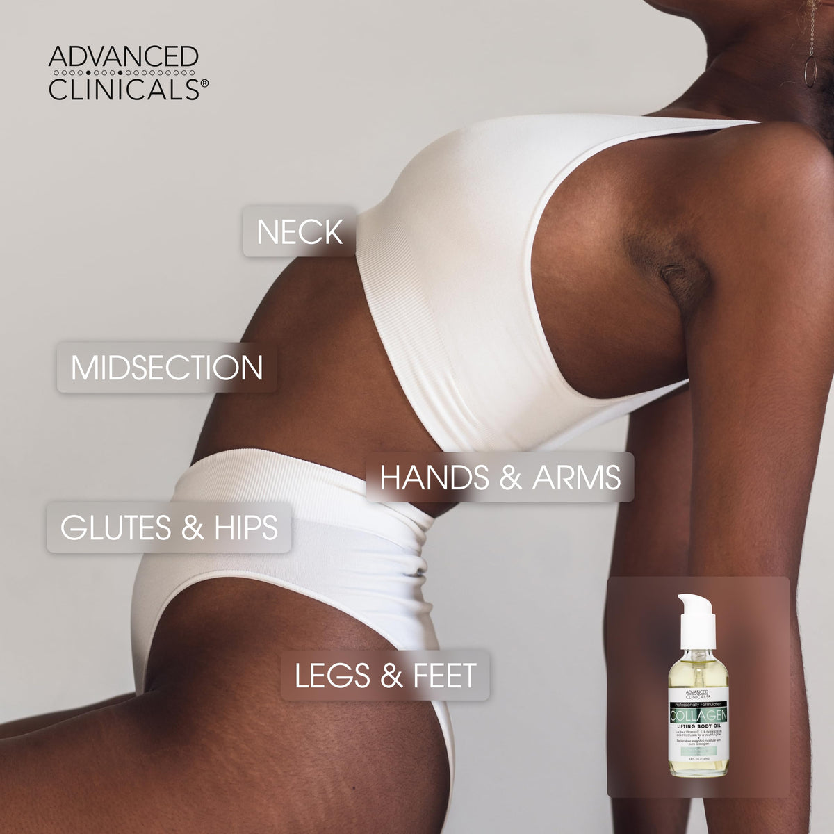 Advanced Clinicals Collagen Peptides Body Oil bottle side view