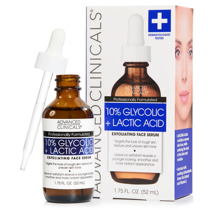 Advanced Clinicals Exfoliating Serum front view, 10% Glycolic Acid